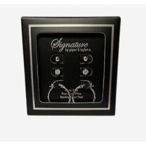 Signature 3 Pc Stud & Hoop Earring Set